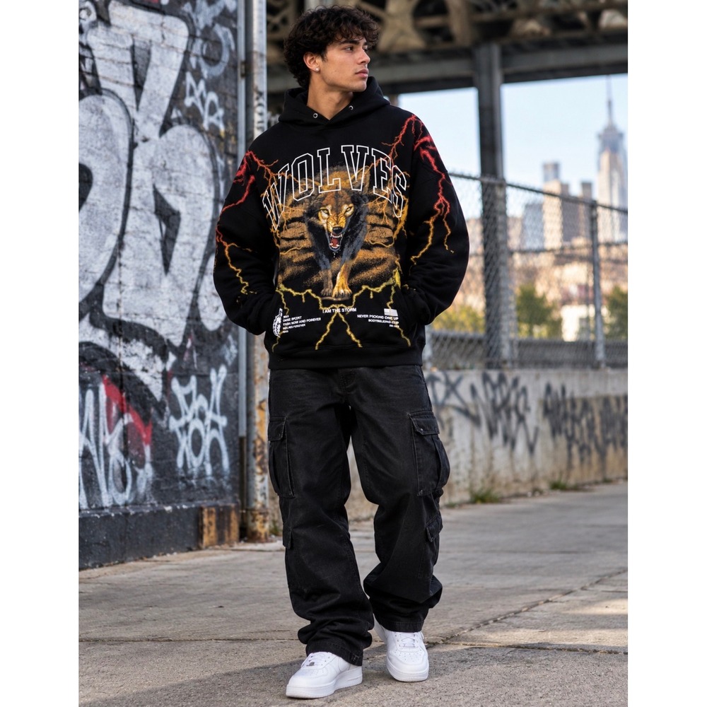 Darc Sport Wolves Club I Am The Storm Lightning Wolf Hoodie Limited Edition 
 L